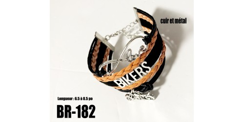 Br-182, bracelet Love Bikers cuir et métal  orange noir 